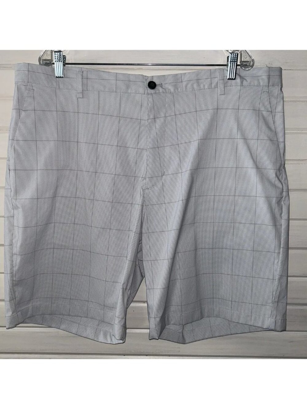 Chaps 78 Ralph Lauren Golf Shorts Sz 42 Gray Khaki Plaid Flat Front Stretch EUC
